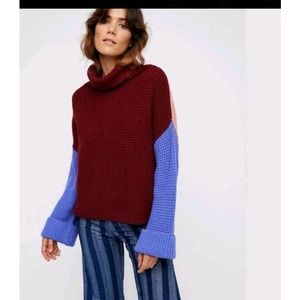 Free People Maroon and Periwinkle Sweater